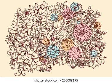 Botanical pattern. Doodle art flowers. Zentangle herbal bouquet