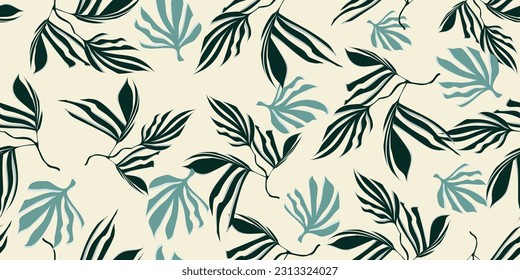 Botanische Muster-Stoffdrucke. Nahtlose exotische Flora-Dschungel. Trendfarbene Stoffdrucke. Vektorgrafik