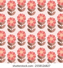 Botanical pattern flowers, leaves, and abstract shapes. Perfect for print, wallpaper, clipart, and home decoration. The seamless retro flower pattern colorful nature inspired with vintage pastel tones