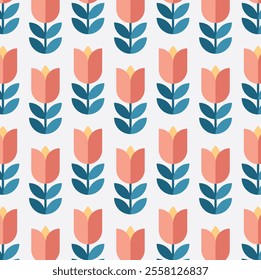 Botanical pattern flowers, leaves, and abstract shapes. Perfect for print, wallpaper, clipart, and home decoration. The seamless retro flower pattern colorful nature inspired with vintage pastel tones