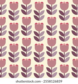 Botanical pattern flowers, leaves, and abstract shapes. Perfect for print, wallpaper, clipart, and home decoration. The seamless retro flower pattern colorful nature inspired with vintage pastel tones