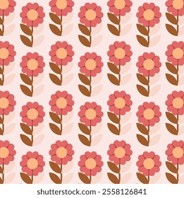 Botanical pattern flowers, leaves, and abstract shapes. Perfect for print, wallpaper, clipart, and home decoration. The seamless retro flower pattern colorful nature inspired with vintage pastel tones