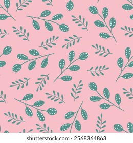 botanical pattern with green branches and leaves