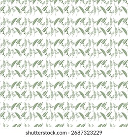 Botanical pattern with green leaves on white background seamless design