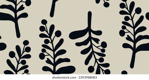Botanical pattern illustration floral graphic. Seamless pattern Rowan twigs. Vector illustration.
