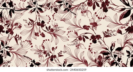 Botanical pattern. Modern digital print design. Seamless floral fashion style. Vector illustration