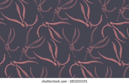 Patrón con hojas botánicas dibujadas a mano. Monocromo sin fisuras en color cálido. Fondo para textiles, papel de pared, papel de envoltura, tela, impresión
