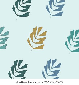 Botanical pattern with  pastel leaves on blue background