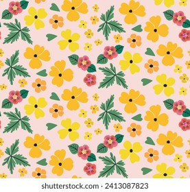 Botanical pattern of sketch flowers and branches