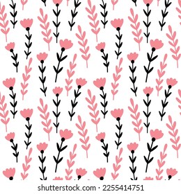 Botanical pink floral pattern. Hand Drawn Vector Background