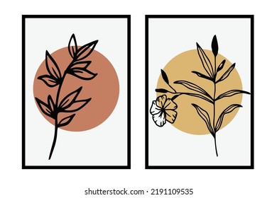 Botanical and Pink Yellow abstract wall arts vector collection. Golden and luxury pattern design with leaves line arts, Hand draw shape design for wall framed prints, canvas prints, poster, home decor