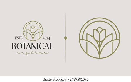 Botanical Plant Leaf Flower Logo Template. Universal creative premium symbol. Vector illustration. Creative Minimal design template. Symbol for Corporate Business Identity