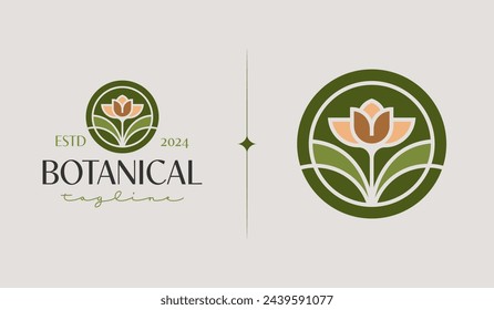 Botanical Plant Leaf Flower Logo Template. Universal creative premium symbol. Vector illustration. Creative Minimal design template. Symbol for Corporate Business Identity