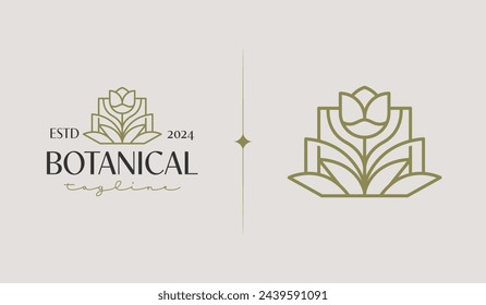 Botanical Plant Leaf Flower Logo Template. Universal creative premium symbol. Vector illustration. Creative Minimal design template. Symbol for Corporate Business Identity