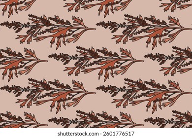 Botanical plant seamless pattern with berries vector illustration.Repeating floral pattern in brown background. Graphic design for Fashion Cover Textile Birthday Greeting Card Invitation Wedding Print
