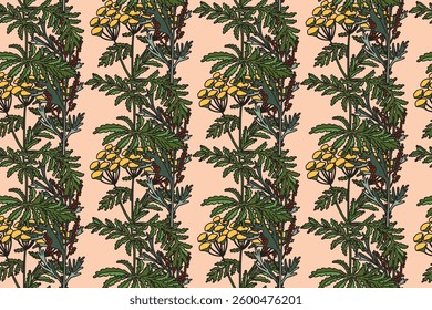 Botanical plant seamless pattern with wildflowers vector illustration. Repeating floral pattern in pink pastel color background. Graphic design for Fashion Cover Textile Birthday Greeting Card Print