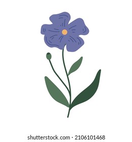 botanical plant simple vector doodle flower illustrations, spring and summer plants and foliage isolated on a white background