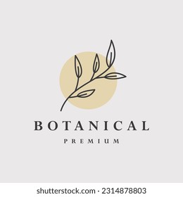 Botanical plant twigs and delicate flowers in boho linear style vector illustration