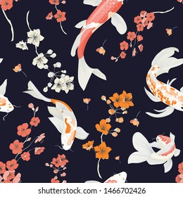 Botanical Pond Seamless Koi Fish Pattern