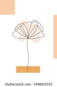 La flor botánica de la amapola imprime el arte vectorial de la pared de moda en la imagen. Estilo bohemio con elementos de arte lineal. Diseño de boho de arte de rama de planta abstracta minimalista para cubierta, afiche, fondo de pantalla.