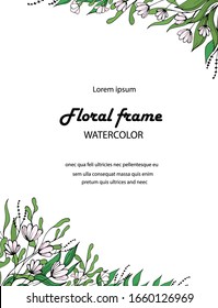 Botanical postcard with wild leaves and flowers. Vector flower frame with space for your text for invitation cards, birthdays, weddings, templates, banners, etc.