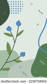 Botanical poster with berries and leaves. Organic shapes and textures. Vector of berries. Vector illustration