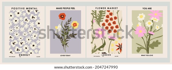 Botanical Poster Set Flowers Branches Modern Stock Vector (Royalty Free ...