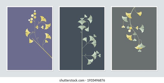 Botanical poster template design, ginko leaves in different color