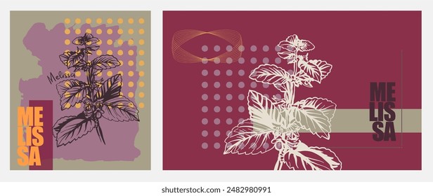 Botanical poster template on the theme of medicinal herbs. A modern take on abstract print design in a flat style.