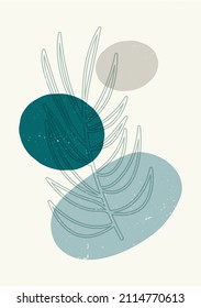 Botanical poster, textured template. Abstract aesthetic mid century modern art