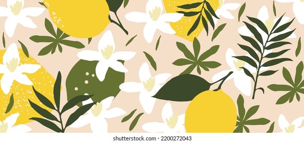 Botanical poster vector illustration. Foliage drawing with abstract shapes. Minimal and natural leaves and flowers art print. Abstract plant design for background, wallpaper, card, wall art	