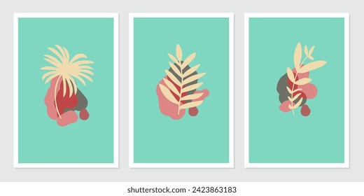 botanical poster wall art vector set. Abstract Plant Art design for wall framed prints, canvas prints, poster, home decor