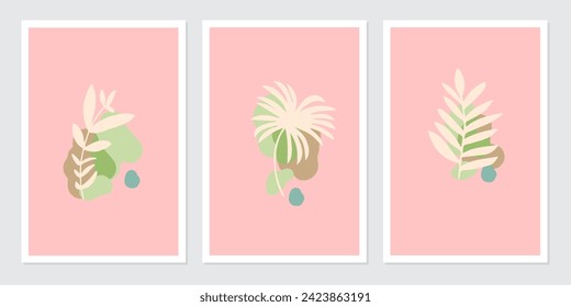 conjunto de vectores de arte mural de afiches botánicos. Resumen Diseño de plantas para impresiones enmarcadas en la pared, impresiones de lienzo, afiche, decoración doméstica