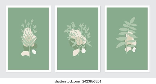 botanical poster wall art vector set. Abstract Plant Art design for wall framed prints, canvas prints, poster, home decor