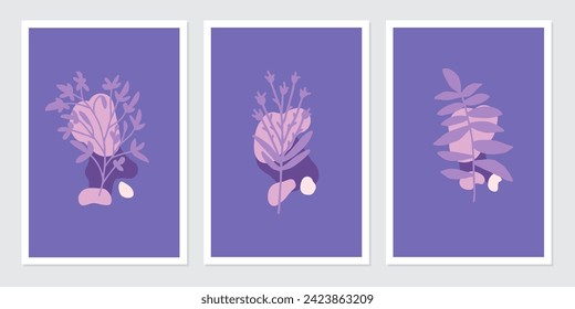 conjunto de vectores de arte mural de afiches botánicos. Resumen Diseño de plantas para impresiones enmarcadas en la pared, impresiones de lienzo, afiche, decoración doméstica