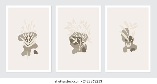 botanical poster wall art vector set. Abstract Plant Art design for wall framed prints, canvas prints, poster, home decor