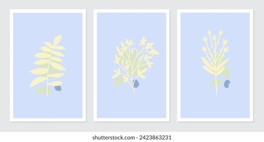 conjunto de vectores de arte mural de afiches botánicos. Resumen Diseño de plantas para impresiones enmarcadas en la pared, impresiones de lienzo, afiche, decoración doméstica