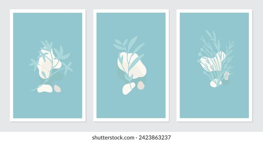 botanical poster wall art vector set. Abstract Plant Art design for wall framed prints, canvas prints, poster, home decor