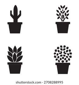  Botanische Topfpflanzen Vektorliniensymbole