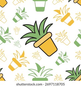 Diseño de Vector de patrón transparente de planta botánica en maceta