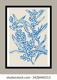 Botanical print poster design template in a frame. Hand drawn minimal design for wallpaper, wall decor, print, postcard, cover, template, banner.