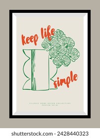 Botanical print poster design template in a frame. Hand drawn minimal design for wallpaper, wall decor, print, postcard, cover, template, banner.