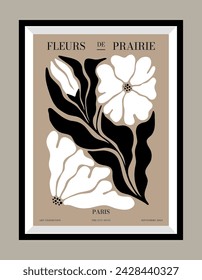 Botanical print poster design template in a frame. Hand drawn minimal design for wallpaper, wall decor, print, postcard, cover, template, banner.