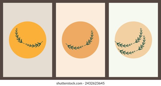 Botanical print set wall art, Tropical leaves and floral pattern minimal design for home wall art, social media post template, Vector illustration