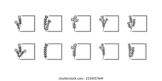 Botanical Rectangle Frame-realated vector element with line style. Perfect for any purpuse use. Decorative outline cector illustration. Botanical and flower circle frame.
