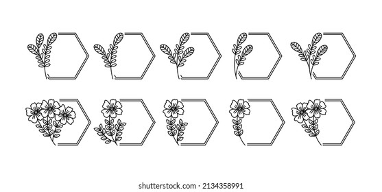 Botanical Rectangle Frame-realated vector element with line style. Perfect for any purpuse use. Decorative outline cector illustration. Botanical and flower circle frame.
