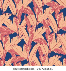 Botanical retro seamless pattern with hand drawn tropical leaf