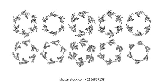 Botanical Round Frame-realated vector element with line style. Perfect for any purpuse use. Decorative outline cector illustration. Botanical and flower circle frame.
