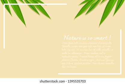 Botanical rustic natural template with pandan leaves, frame and copy space for text. Flat lay, top view, vector illustration.