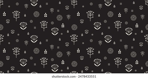 Botanical Scandinavian illustration background. Seamless pattern.Vector. 